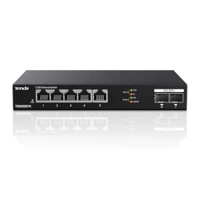 Imagen de Tenda TEM2007X Switch de 2.5G con 5 Puertos 2.5G, 2 SFP+ 10G, Plug and Play, no Requiere configuración, Protección contra Rayos 6KV, Escritorio o Montaje en Pared, silencioso(TEM2007X)