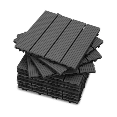 Imagen de YOEVU Set de 11 Baldosas Exterior Madera Composite WPC, 1m², Terraza, Patio y Jardín, Antideslizantes, Resistentes al Agua, 30x30cm, Gris