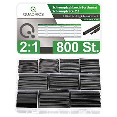 Imagen de QUADRIOS GmbH Juego de 800 tubos termorretráctiles, tasa encogimiento 2:1, termorretráctiles 1,5 mm a 12 mm, calidad industrial, sin halógenos, aptos para coches, diferentes tamaños, color