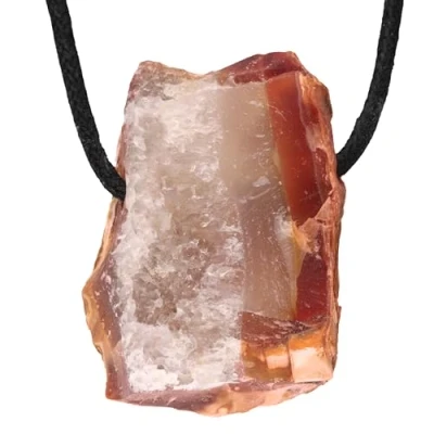 Imagen de Lebensquelle Plus colgante de piedra en bruto, perforado con cinta algodón, natural, cornalina