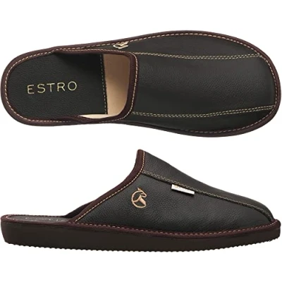 Imagen de ESTRO Zapatillas De Casa Hombre Invierno Piel Carnero Pantuflas Lana Suela Memoria FROST (43 EU, Cacao)