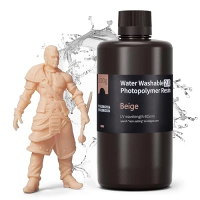 Imagen de ELEGOO Resina Lavable al Agua 2.0 Piel 1KG, 3D UV Rápido 395 405nm de Baja Contracción y Alta Durabilidad, Fotopolímero para Impresoras LCD/SLA/DLP