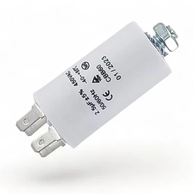 Imagen de DL pro condensador de motor 2,50 µF 450 V, diámetro 30 x 57 mm, universal, con casquillos 6,3 mm AMP y tornillo fijación M8 CBB60, arranque para aparatos eléctricos domésticos