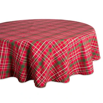 Imagen de DII Holiday Dining Table Linen Collection Tartan Holly Plaid, Mantel Redondo de Navidad, 70 Pulgadas, Redondo, Rojo y Verde