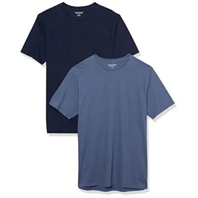 Imagen de Amazon Essentials Camiseta de Manga Corta, Cuello Redondo y Corte Ajustado Hombre, Pack 2, Azul Marino/Azul Oscuro, XL