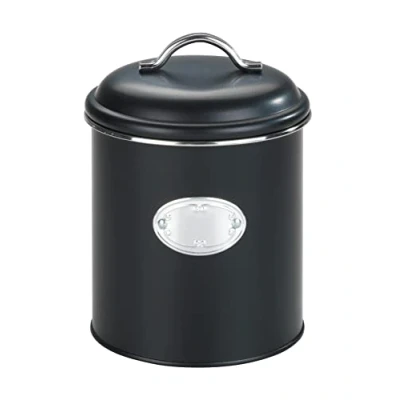 Imagen de WENKO Caja de almacenamiento «Nero» 1,6 litros, recipiente para guardar alimentos, hermética, impermeable, metal lacado, Ø 13 x 18 cm, en color negro