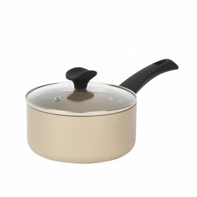 Imagen de Salter BW11108EU7 Cazo Antiadherente Con Tapa De Cristal Templado 18 cm, Aluminio Prensado, La Colección Olympus, Asas Ergonómicas Tacto Suave, Dorado