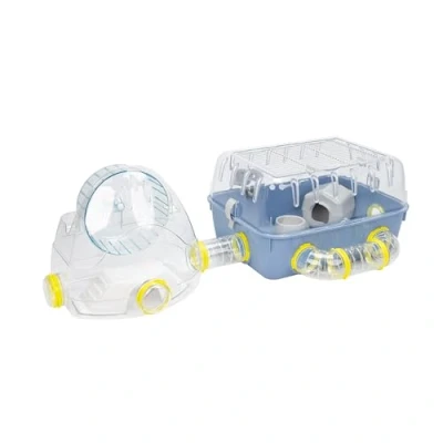 Imagen de Ferplast Jaula para hámsteres COMBI 2, Casita pequeños roedores, Plástico robusto, Techo con rejilla abrible, Tubos gimnasio y accesorios incluidos, 79,5 x 29,5 h 26,3 cm Azul