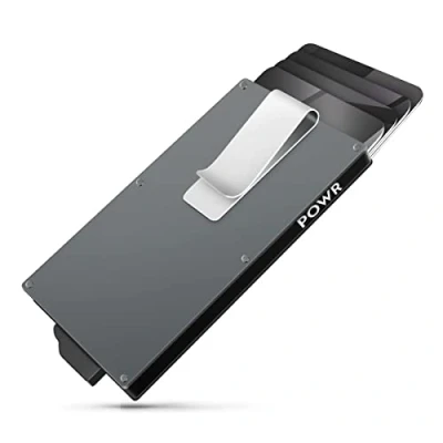 Imagen de POWR Portatarjetas de Metal, Tarjeta RFID sin Contacto para Hombres (Negro con Clip Negro)