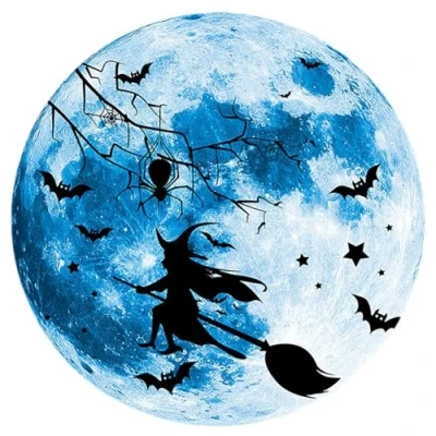 Imagen de Leryveo luna que brilla en la oscuridad, pegatinas de pared brillan oscuridad Adhesivos impermeables para ventanas Halloween, brujas aterradoras