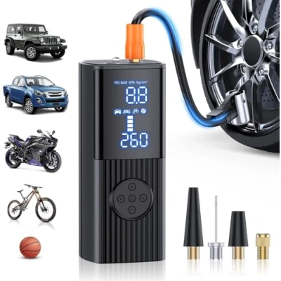 Imagen de LeuKoles Compresor Aire Portatil, 150PSI Inflador Ruedas Coche, 12000mAh Hinchador Electrico con Manómetro y Pantalla Digital LCD para Coches, Bicicletas, Motocicletas Pelota