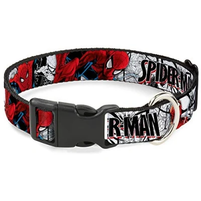 Imagen de Buckle Down Collar de Perro Clip plástico Spider Man Acción Poses Escenas Cómics Blanco Negro Rojo 11 a 17 Pulgadas 1.0 Ancho