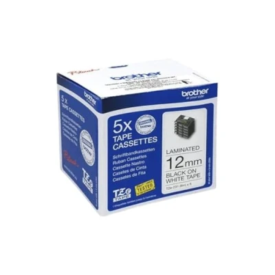 Imagen de Brother Tze 231 Casetes de Cinta Etiquetado, Negro sobre Blanco, Multi Pack, 12 mm (An) x 8 m (La), Incluye 5 Cintas, Suministros Originales