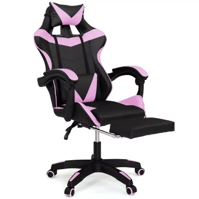 Imagen de Sillón gamer negro y rosa con reposapiés + reposacabezas cojines lumbares IDMarket