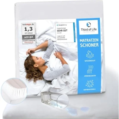 Imagen de protector de colchón 90 x 190 cm, impermeable y transpirable, higiénico, lavable óptima protección contra ácaros humedad, funda resistente al moho