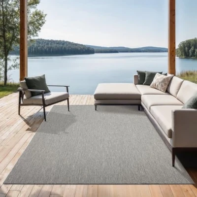 Imagen de the carpet Mistra Alfombra Robusta, Moderna, Duradera y fácil de cuidar, Interior Exterior, salón, Ideal para Cocina, Pasillo e Invernadero, Tejido Plano, Crema, 200x280