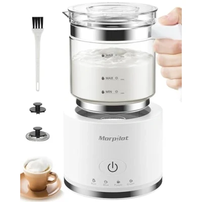 Imagen de Morpilot Espumador de Leche Eléctrico, Automático, Capacidad para 250 ml Capuchino o 500 Caliente, Función 4 en 1, Diseño Dividido, Blanco