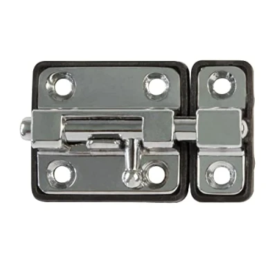 Imagen de Amig Pasador De Sobreponer Para Puertas Mod.383 38 x 34 mm Pestillo Seguridad con Base Plástico Cierre Horizontal Acero Cromado Incluye Tirafondos