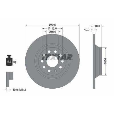 Imagen de TEXTAR PRO 92255403 Disco de freno 300 12 05/10 112 macizo revestido sin perno sujeción rueda, buje rueda VOLKSWAGEN: Golf 7