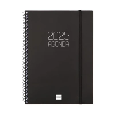 Imagen de Finocam Agenda Espiral Opaque 2025 Semana Diseño Horizontal Enero Diciembre (12 meses) Negro Italiano