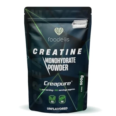 Imagen de Foodelis creatina creapure 500g en polvo 100% monohidratada sin sabor, No GMO, Vegano, Pura aditivos Incluye dosificador Alta solubilidad