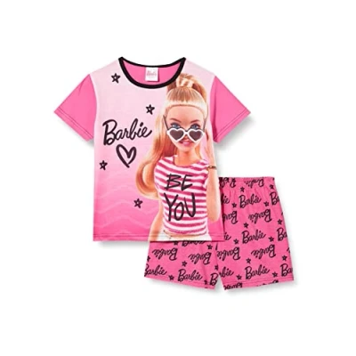 Imagen de Barbie Conjunto de pijama corto para niñas, muñeca niñas 3 a 10 años, producto oficial, rosa, 4 5 Years