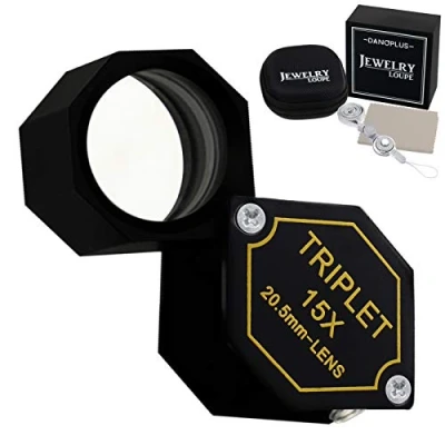 Imagen de 15x Lupa Joyería 20.5mm Trillizo Lente Óptico Vaso Bolsillo Joya Aumentador Herramienta para Joyero, Sello Filatelista, Acuñar Numismático, Acromático Negro Hexagonal Diseño Equipo Conjunto