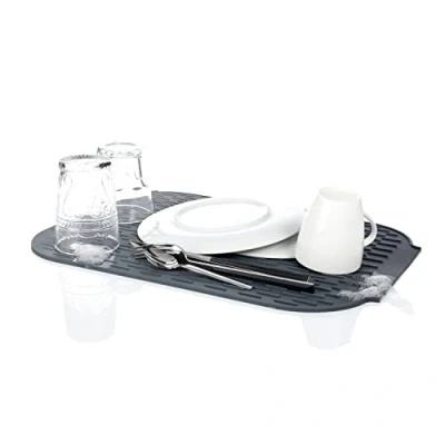 Imagen de Vigar Escurreplatos Alfombrilla Enrollable para Vajilla, Cubiertos y Vasos 39 x 27 0,4 cm Colección Rengo Silicona Antideslizante Gris