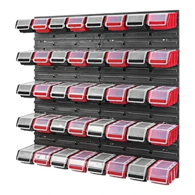 Imagen de Caja apilable de pared 772 x 780 mm Sistema almacenamiento 40 unidades cajas con tapa Estantería para