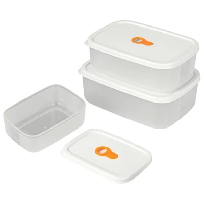 Imagen de BELLE VOUS Set de 3x Recipientes Herméticos Tapers Aptos para Microondas y Congelador Taper Hermetico 300 ml 700 1000 Fiambreras con Tapa Comida Alimentos