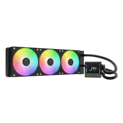 Imagen de GAMDIAS CHIONE E4 Enfriador de agua CPU AIO 360 mm, pantalla digital en tiempo real, bomba PWM patentada, diseño cable oculto, ventilador ARGB con sincronización MB, Intel LGA