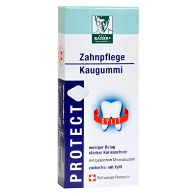 Imagen de BADERs Gesundheit Proteja el Chicle Para Cuidado Dental de la Farmacia, Sin Azúcar Con 100% Xilitol, 20 Cuadrados Goma Mascar, Blanco, 37 g