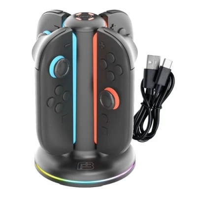 Imagen de Base de Carga Ardistel Blackfire Quad Charger for Joy Con RGB LED, cuádruple, Iluminación Negro