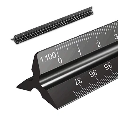 Imagen de regla de escala metal, triangular aluminio para arquitectos e ingenieros, sólido 30 cm: 1:100, 1:200, 1:250, 1:300, 1:400, 1:500 (negro)