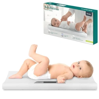 Imagen de LIONELO BABYBALANCE báscula electrónica para bebés, infantil de hasta 20 kg, pantalla grande, función tarea, memoria la última medición, pesaje preciso en incrementos 5 g