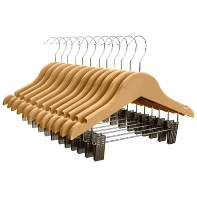 Imagen de COM FORT HOUSE Percha Madera Cadete con Pinzas Infantil Color Natural de Arce Muescas Antideslizantes 30 x 1.2 22 cm Pack 10 Unidades