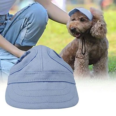Imagen de Pssopp Gorra Perro Mascota Deportes de béisbol Exterior Sunbonnet Sol Moda Raya Ajustable Sombrero Viaje Verano con Orificios (S Azul)