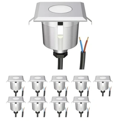Imagen de ledscom.de 10 LED Lámpara empotrable de suelo AGENA para exteriores, IP65, acero inoxidable, angular, 6 x 6cm, blanco cálido