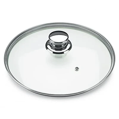 Imagen de ALZA ® Basic tapa de cristal universal, 28 cm diámetro total, para ollas, cazuelas, cazos, sartenes… con orificio extracción vapor, fabricada en acero inoxidable y muy resistente