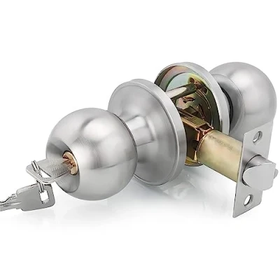 Imagen de 2 x Qrity Acero Inoxidable Tirador de puerta Lock Lockset para entrada o Paso, Entrance, La Base Cobre, Tamaño Pestillo 60 / 70mm