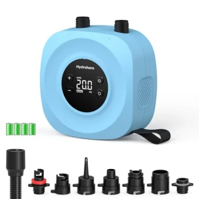 Imagen de Hydrohero Bomba Eléctrica para Paddle Board, Sup Recargable 20 PSI, Inflado/Desinflado Inteligente a Doble Etapa, Apagado Automático Tablas de Paddle, Cometa Surf, Tienda, Barco (Azul)