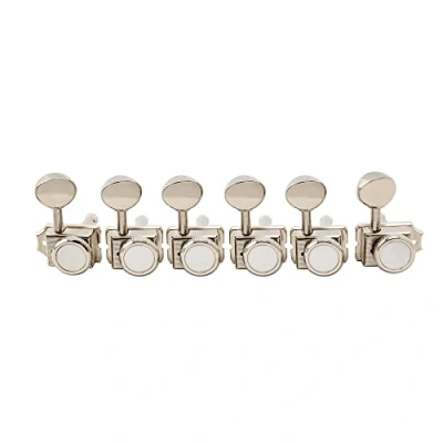 Imagen de Musiclily Pro Vintage 6 en Línea Guitarra Clavijas Afinación Bloqueo Locking Tuners Clavijeros Bloqueantes para Eléctrica Squier Classic Vibe Strat Tele, Níquel Oval Button