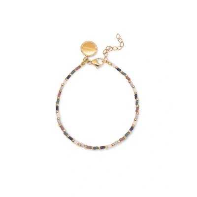 Imagen de SINGULARU Pulsera Polar Colors. Acero con Acabado en Baño Oro de 18Kt. Largo 16 + 3 cm y Detalles Piedras Colores. Joyas para Mujer
