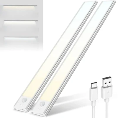 Imagen de Brendz Luz Led Armario Sensor Movimiento, Adhesiva Magnética, Recargables USB C, 3 Temperaturas de Color, Nocturna para Guardarropa, Pasillos, Habitaciones, Garaje, Escaleras, 2 x 40cm