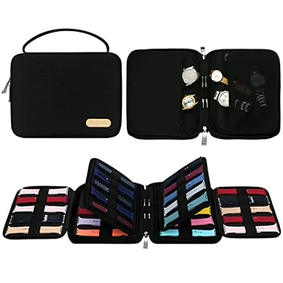 Imagen de SIMBOOM 40 Bolsa de Organizador Correa Reloj, Expandible Reloj Resistente a Derrames Nylon Caja Almacenamiento para Banda Negro