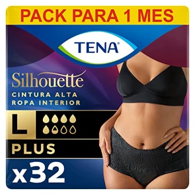 Imagen de TENA Silhouette Plus Noir 4x8 Ropa Interior para Incontinencia y Pérdidas de Orina Abundante Diseño Cómodo Transpirable 32 Braguitas Desechables Negro Talla Grande