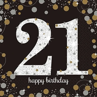 Imagen de Amscan Servilletas Sparkling Celebrations plata/oro 33 x33 cm 16 piezas número 21, Color (9900564)