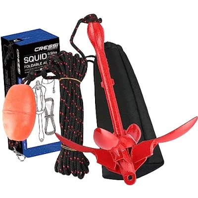 Imagen de Cressi Squid Foldable Anchor Set Ancla para SUP y kayak de acero carbono 1,6 kg, Unisex adulto, Rojo, 1500 gr