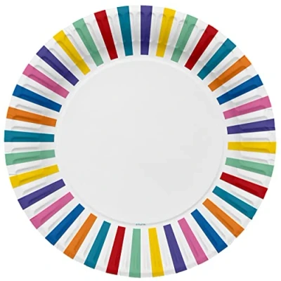 Imagen de Folat 61924 Vajilla de Fiesta Platos Ø 23cm 8 piezas Rayas Color Pop papel para Cumpleanos, infantil, Despedida Soltera, Compromiso, Boda, Aniversario