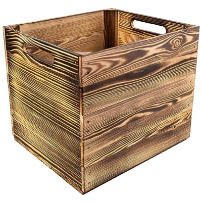 Imagen de Creative DECO Caja de Madera Natural Compatible con Estantes Kallax 33x37x33cm Cesta Decorativa Flameada Asas Cajón Almacenaje Regalo Decoración Bricolaje Manualidades Documentos Juguetes